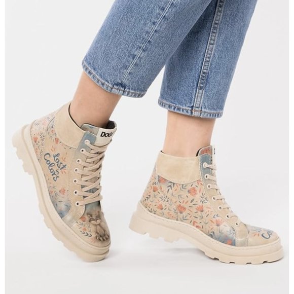 Dogo Women's Floral Lace Up Boots - Beige - Picture 1 of 16
